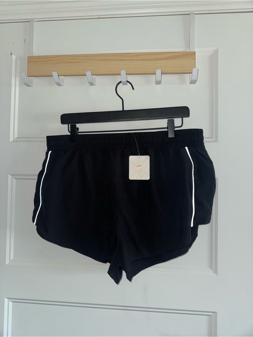 Fabletics Black Athletic Running Shorts with Reflective Piping
